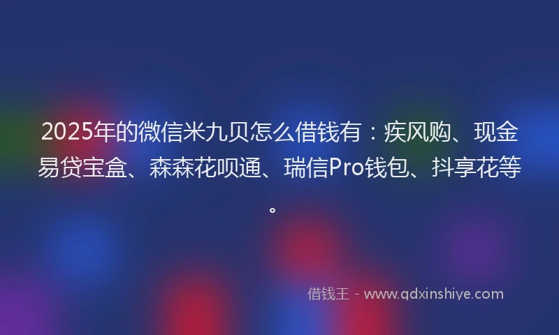 2025年的微信米九贝怎么借钱有：疾风购、现金易贷宝盒、森森花呗通、瑞信Pro钱包、抖享花等。