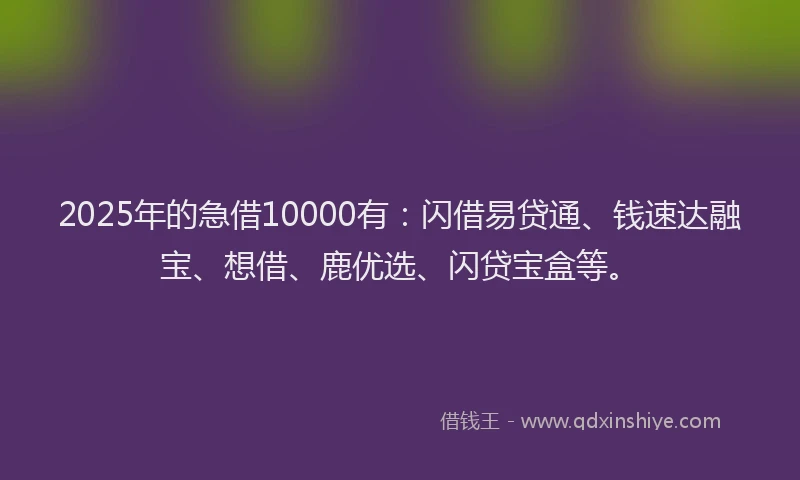 2025年的急借10000有：闪借易贷通、钱速达融宝、想借、鹿优选、闪贷宝盒等。