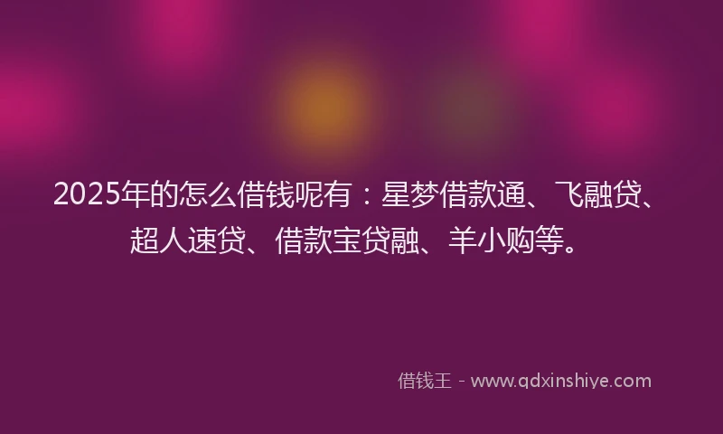 2025年的怎么借钱呢有：星梦借款通、飞融贷、超人速贷、借款宝贷融、羊小购等。