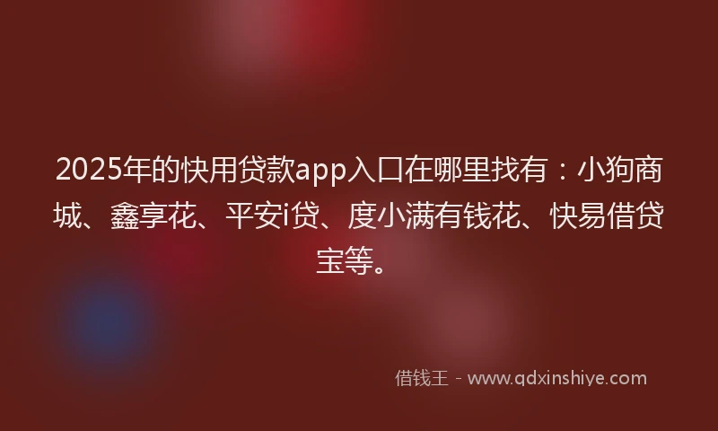 2025年的快用贷款app入口在哪里找有：小狗商城、鑫享花、平安i贷、度小满有钱花、快易借贷宝等。