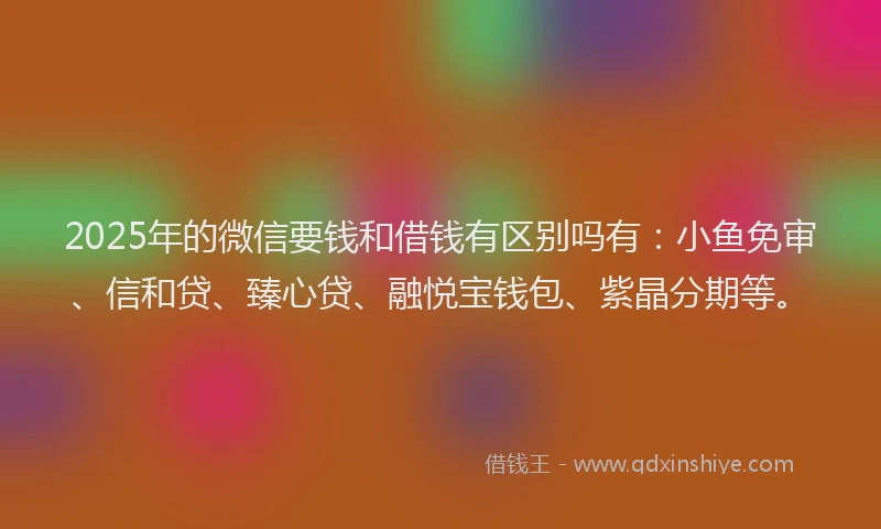 2025年的微信要钱和借钱有区别吗有：小鱼免审、信和贷、臻心贷、融悦宝钱包、紫晶分期等。
