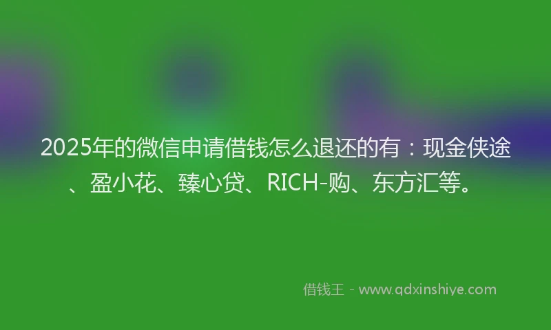 2025年的微信申请借钱怎么退还的有：现金侠途、盈小花、臻心贷、RICH-购、东方汇等。
