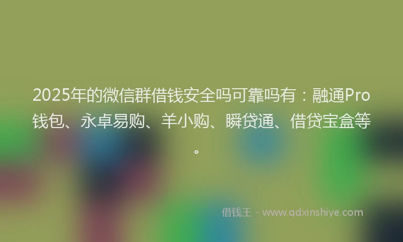 2025年的微信群借钱安全吗可靠吗有：融通Pro钱包、永卓易购、羊小购、瞬贷通、借贷宝盒等。