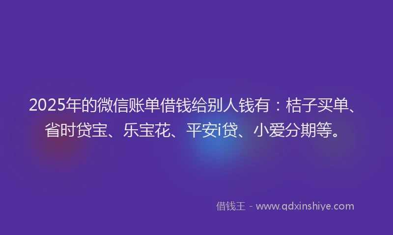 2025年的微信账单借钱给别人钱有：桔子买单、省时贷宝、乐宝花、平安i贷、小爱分期等。
