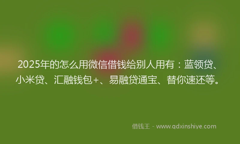2025年的怎么用微信借钱给别人用有：蓝领贷、小米贷、汇融钱包+、易融贷通宝、替你速还等。