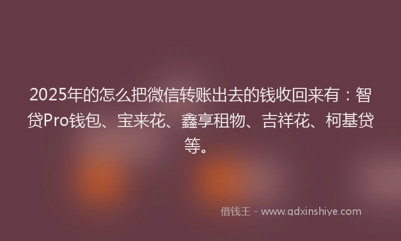 2025年的怎么把微信转账出去的钱收回来有：智贷Pro钱包、宝来花、鑫享租物、吉祥花、柯基贷等。