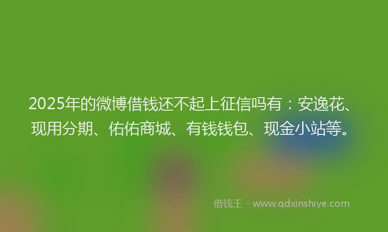 2025年的微博借钱还不起上征信吗有：安逸花、现用分期、佑佑商城、有钱钱包、现金小站等。