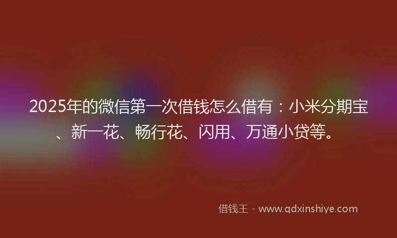 2025年的微信第一次借钱怎么借有：小米分期宝、新一花、畅行花、闪用、万通小贷等。