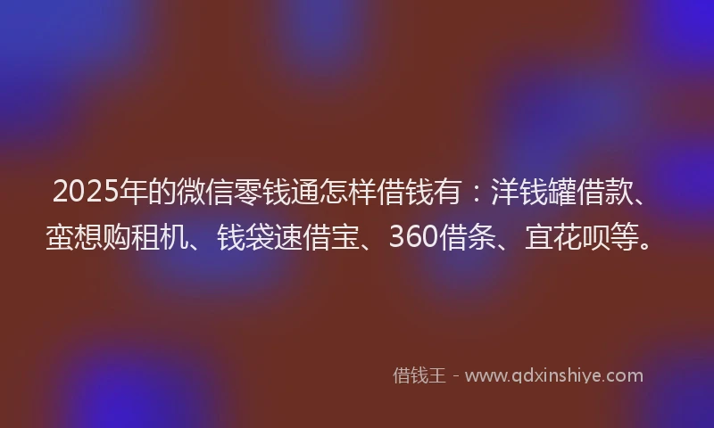 2025年的微信零钱通怎样借钱有：洋钱罐借款、蛮想购租机、钱袋速借宝、360借条、宜花呗等。