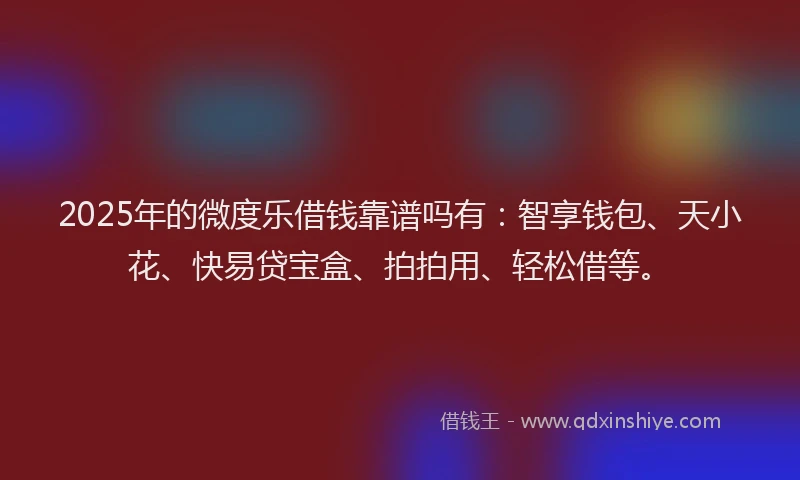 2025年的微度乐借钱靠谱吗有：智享钱包、天小花、快易贷宝盒、拍拍用、轻松借等。