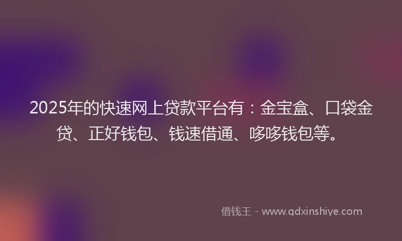 2025年的快速网上贷款平台有：金宝盒、口袋金贷、正好钱包、钱速借通、哆哆钱包等。