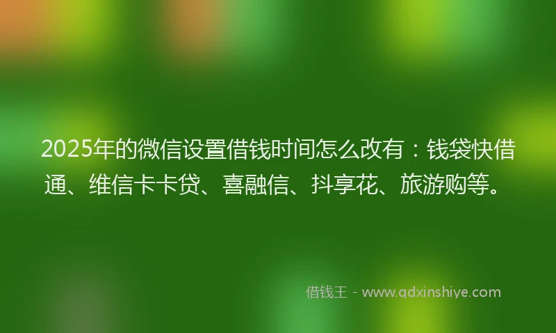 2025年的微信设置借钱时间怎么改有：钱袋快借通、维信卡卡贷、喜融信、抖享花、旅游购等。