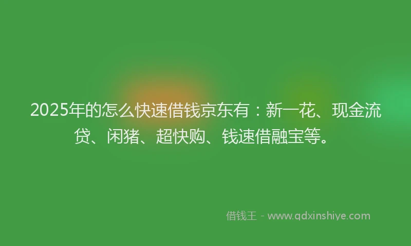 2025年的怎么快速借钱京东有：新一花、现金流贷、闲猪、超快购、钱速借融宝等。