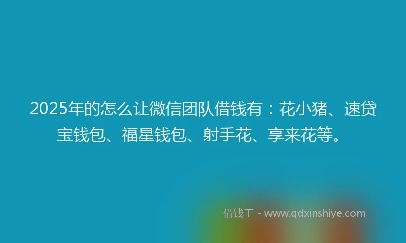 2025年的怎么让微信团队借钱有：花小猪、速贷宝钱包、福星钱包、射手花、享来花等。