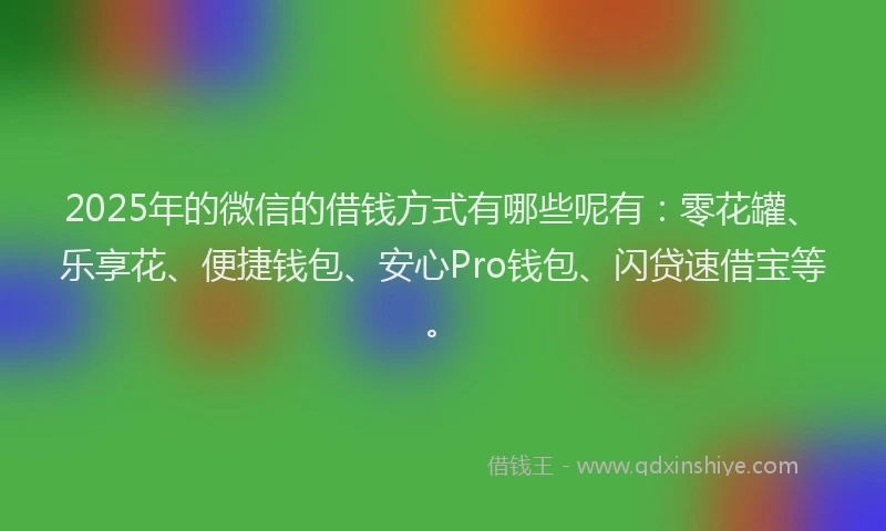 2025年的微信的借钱方式有哪些呢有：零花罐、乐享花、便捷钱包、安心Pro钱包、闪贷速借宝等。