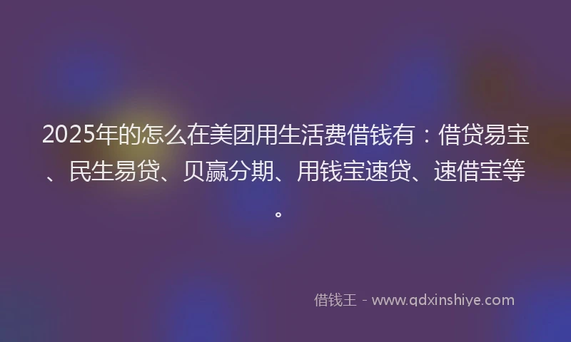 2025年的怎么在美团用生活费借钱有：借贷易宝、民生易贷、贝赢分期、用钱宝速贷、速借宝等。