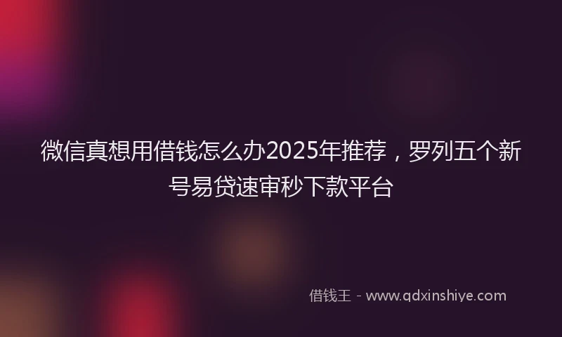 微信真想用借钱怎么办2025年推荐，罗列五个新号易贷速审秒下款平台