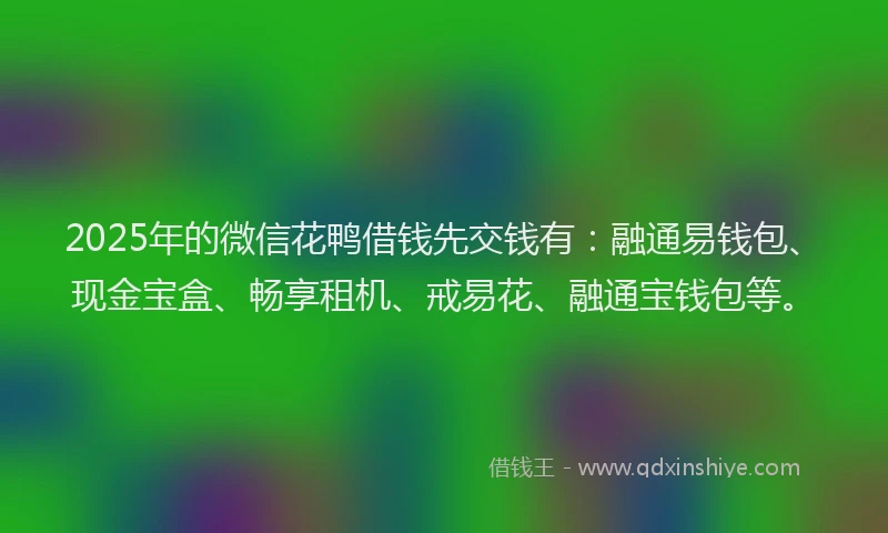 2025年的微信花鸭借钱先交钱有：融通易钱包、现金宝盒、畅享租机、戒易花、融通宝钱包等。