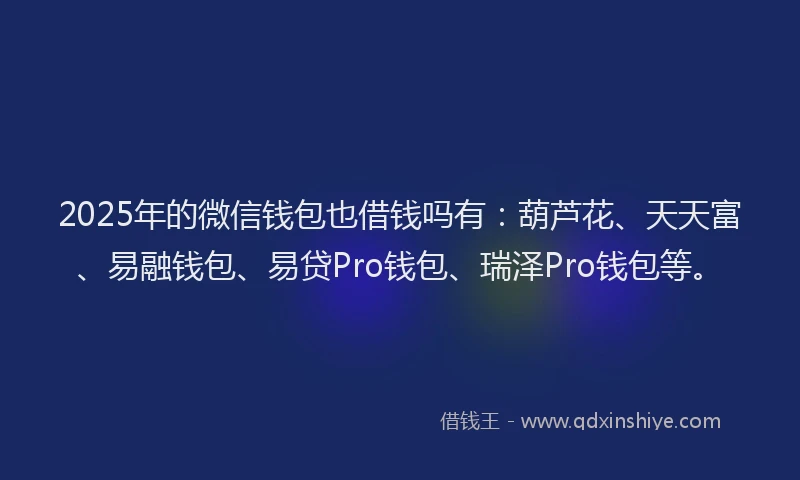 2025年的微信钱包也借钱吗有：葫芦花、天天富、易融钱包、易贷Pro钱包、瑞泽Pro钱包等。