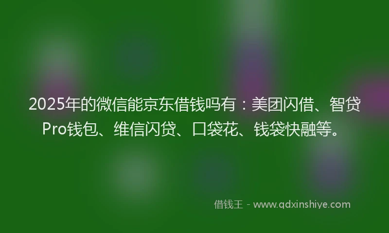 2025年的微信能京东借钱吗有：美团闪借、智贷Pro钱包、维信闪贷、口袋花、钱袋快融等。