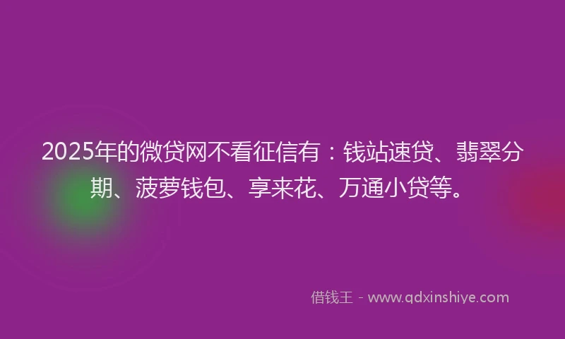 2025年的微贷网不看征信有：钱站速贷、翡翠分期、菠萝钱包、享来花、万通小贷等。