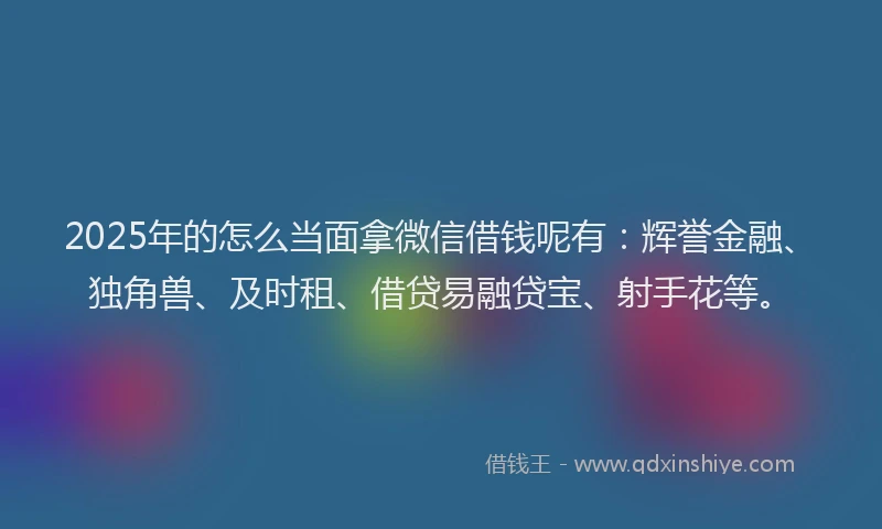 2025年的怎么当面拿微信借钱呢有：辉誉金融、独角兽、及时租、借贷易融贷宝、射手花等。