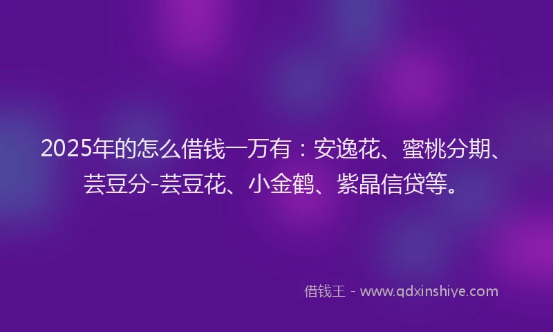 2025年的怎么借钱一万有：安逸花、蜜桃分期、芸豆分-芸豆花、小金鹤、紫晶信贷等。