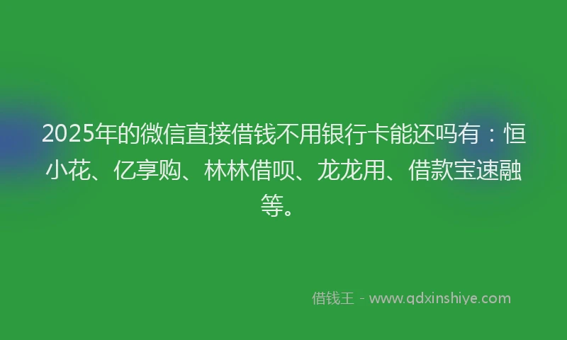 2025年的微信直接借钱不用银行卡能还吗有：恒小花、亿享购、林林借呗、龙龙用、借款宝速融等。