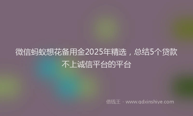 微信蚂蚁想花备用金2025年精选，总结5个贷款不上诚信平台的平台