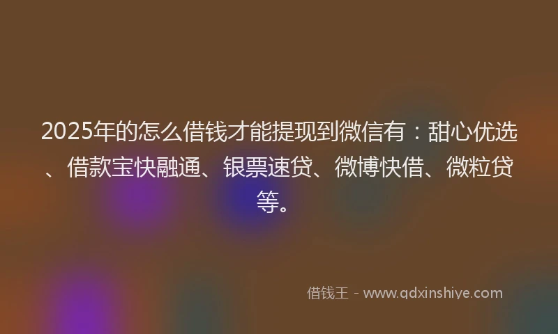 2025年的怎么借钱才能提现到微信有：甜心优选、借款宝快融通、银票速贷、微博快借、微粒贷等。