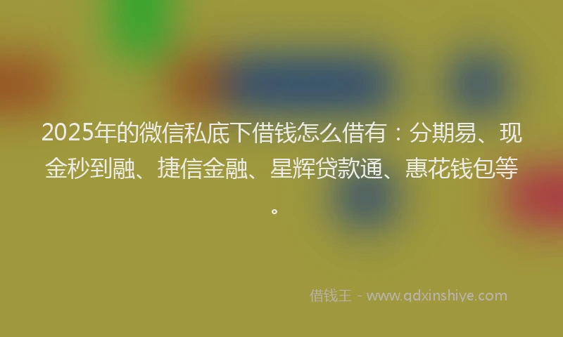 2025年的微信私底下借钱怎么借有：分期易、现金秒到融、捷信金融、星辉贷款通、惠花钱包等。