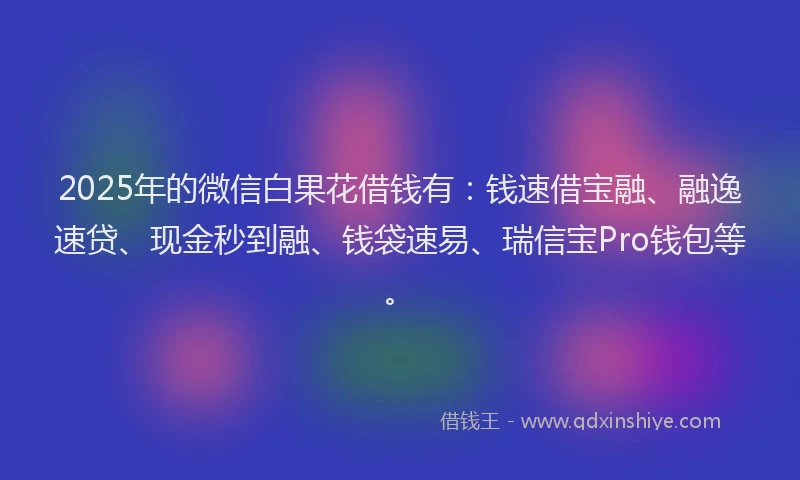 2025年的微信白果花借钱有：钱速借宝融、融逸速贷、现金秒到融、钱袋速易、瑞信宝Pro钱包等。