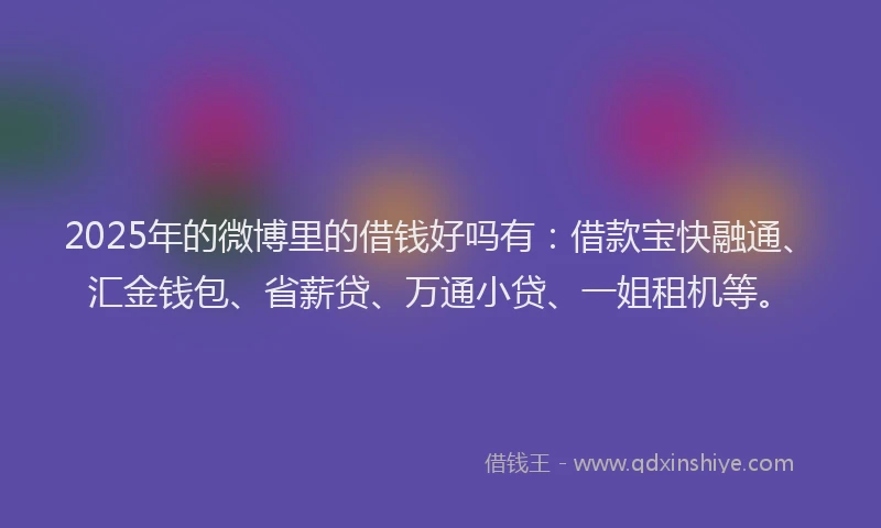 2025年的微博里的借钱好吗有：借款宝快融通、汇金钱包、省薪贷、万通小贷、一姐租机等。