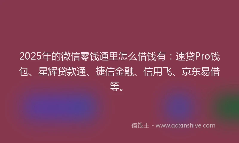 2025年的微信零钱通里怎么借钱有：速贷Pro钱包、星辉贷款通、捷信金融、信用飞、京东易借等。