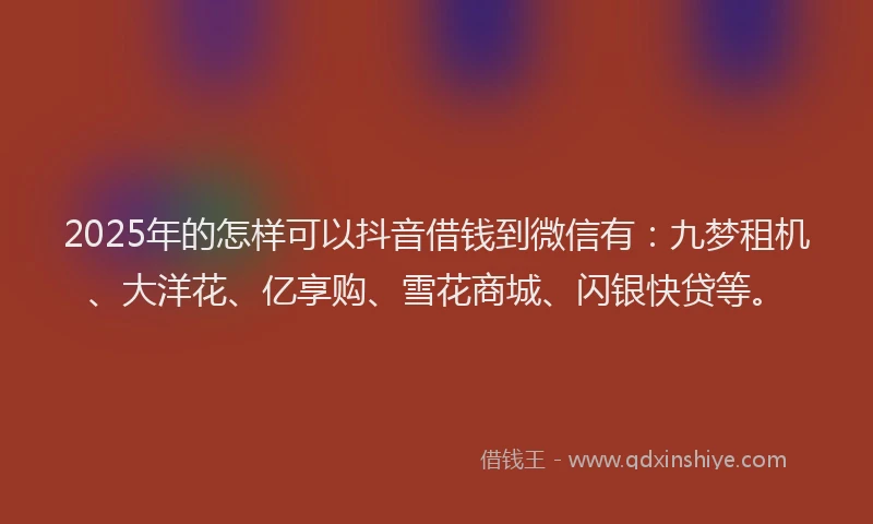 2025年的怎样可以抖音借钱到微信有：九梦租机、大洋花、亿享购、雪花商城、闪银快贷等。