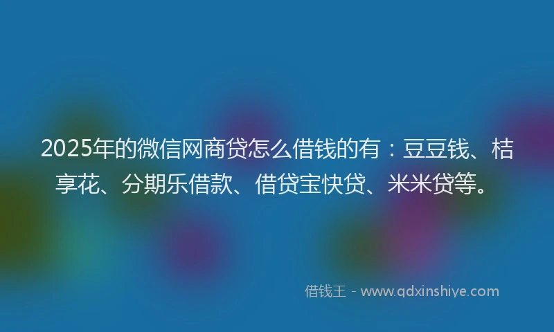 2025年的微信网商贷怎么借钱的有：豆豆钱、桔享花、分期乐借款、借贷宝快贷、米米贷等。