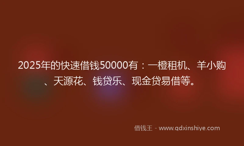 2025年的快速借钱50000有：一橙租机、羊小购、天源花、钱贷乐、现金贷易借等。
