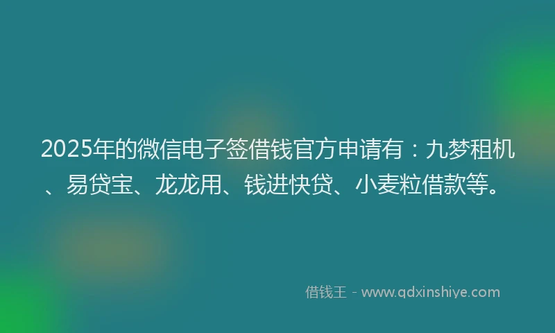 2025年的微信电子签借钱官方申请有：九梦租机、易贷宝、龙龙用、钱进快贷、小麦粒借款等。