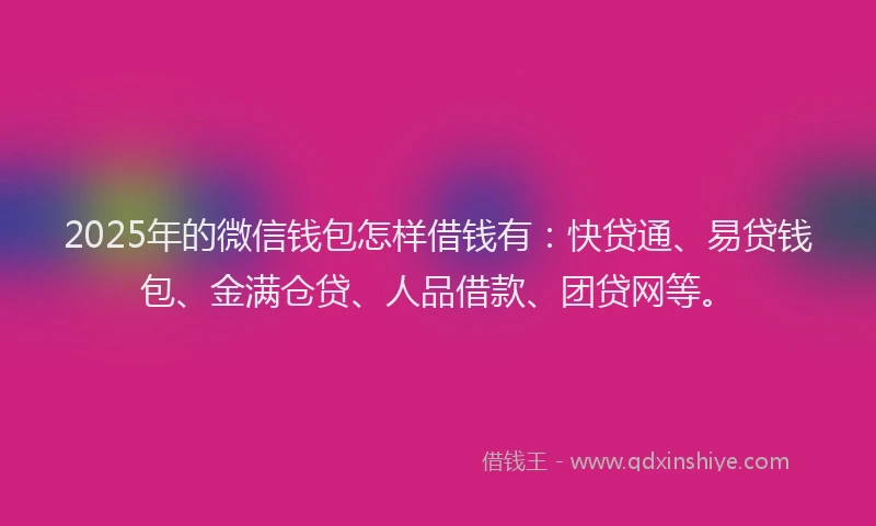 2025年的微信钱包怎样借钱有：快贷通、易贷钱包、金满仓贷、人品借款、团贷网等。