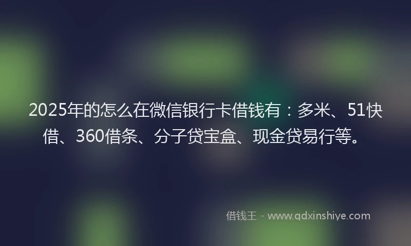 2025年的怎么在微信银行卡借钱有：多米、51快借、360借条、分子贷宝盒、现金贷易行等。