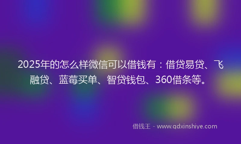2025年的怎么样微信可以借钱有：借贷易贷、飞融贷、蓝莓买单、智贷钱包、360借条等。