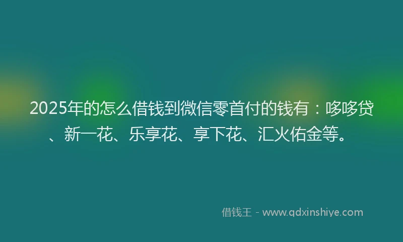 2025年的怎么借钱到微信零首付的钱有：哆哆贷、新一花、乐享花、享下花、汇火佑金等。