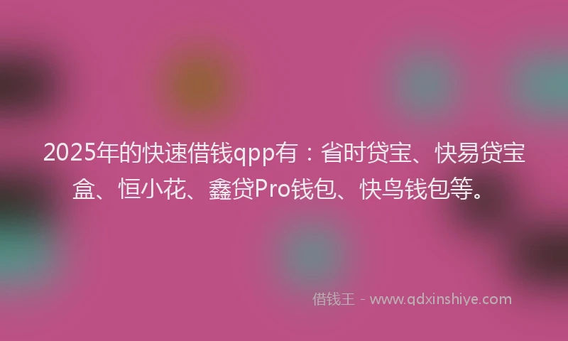 2025年的快速借钱qpp有：省时贷宝、快易贷宝盒、恒小花、鑫贷Pro钱包、快鸟钱包等。