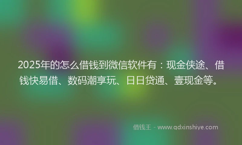 2025年的怎么借钱到微信软件有：现金侠途、借钱快易借、数码潮享玩、日日贷通、壹现金等。