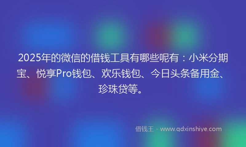 2025年的微信的借钱工具有哪些呢有：小米分期宝、悦享Pro钱包、欢乐钱包、今日头条备用金、珍珠贷等。