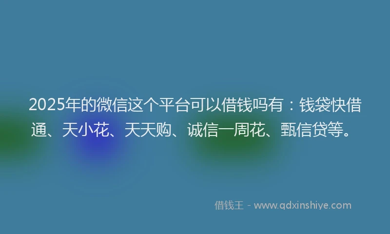 2025年的微信这个平台可以借钱吗有：钱袋快借通、天小花、天天购、诚信一周花、甄信贷等。
