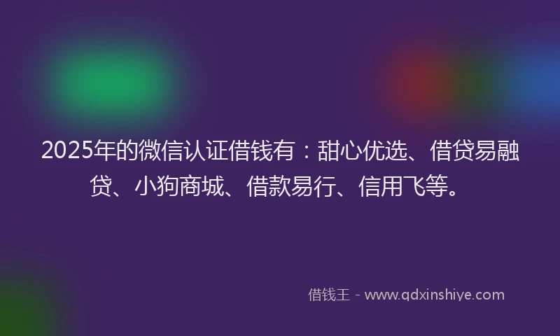 2025年的微信认证借钱有：甜心优选、借贷易融贷、小狗商城、借款易行、信用飞等。