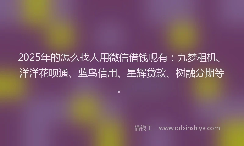 2025年的怎么找人用微信借钱呢有：九梦租机、洋洋花呗通、蓝鸟信用、星辉贷款、树融分期等。