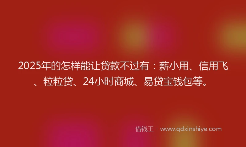 2025年的怎样能让贷款不过有：薪小用、信用飞、粒粒贷、24小时商城、易贷宝钱包等。