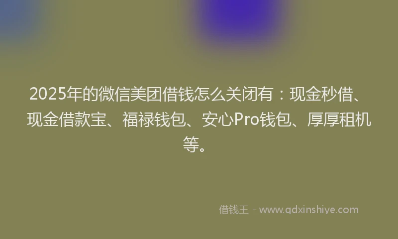 2025年的微信美团借钱怎么关闭有：现金秒借、现金借款宝、福禄钱包、安心Pro钱包、厚厚租机等。